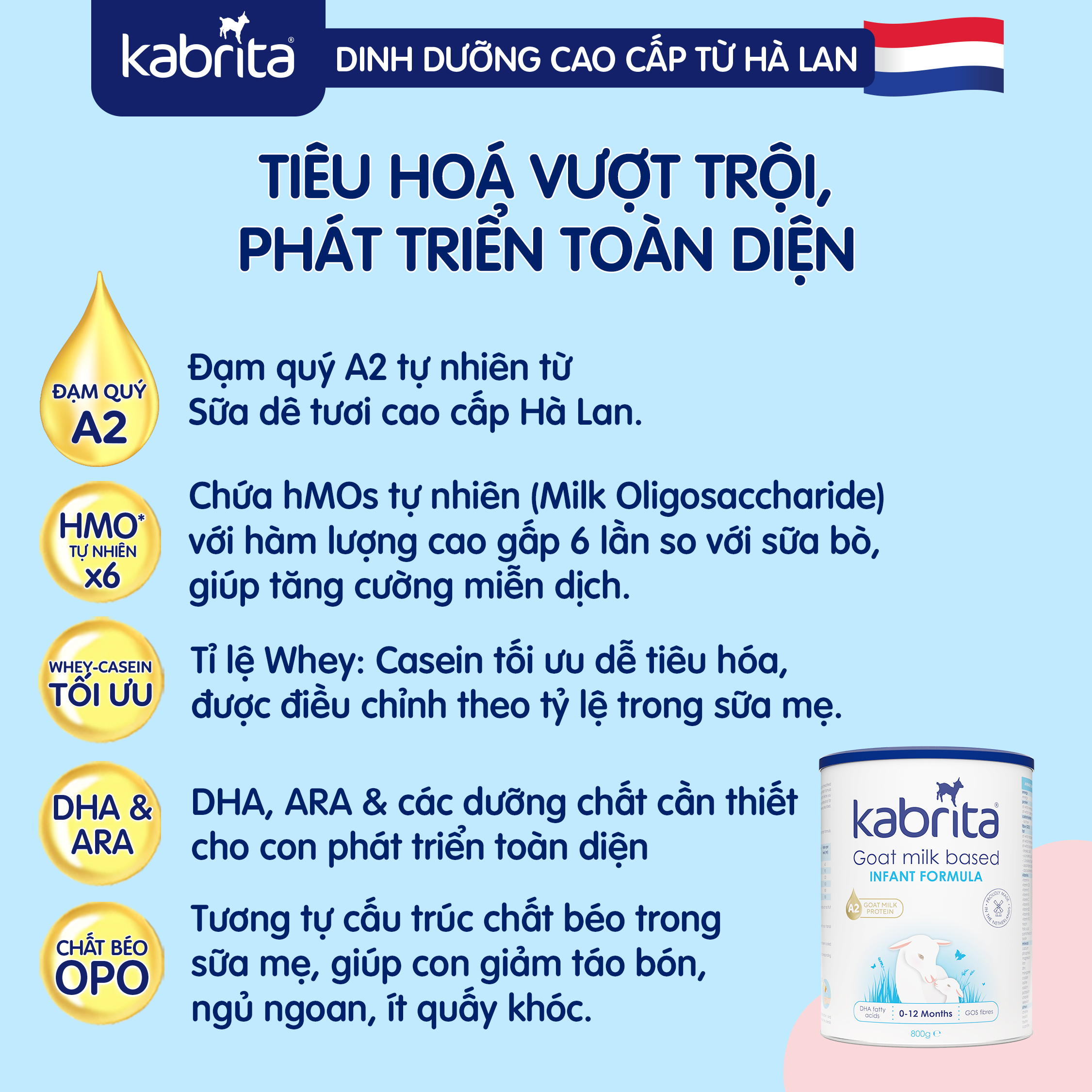 Sữa dê Kabrita cho trẻ từ 0-12 tháng - Lon 800g