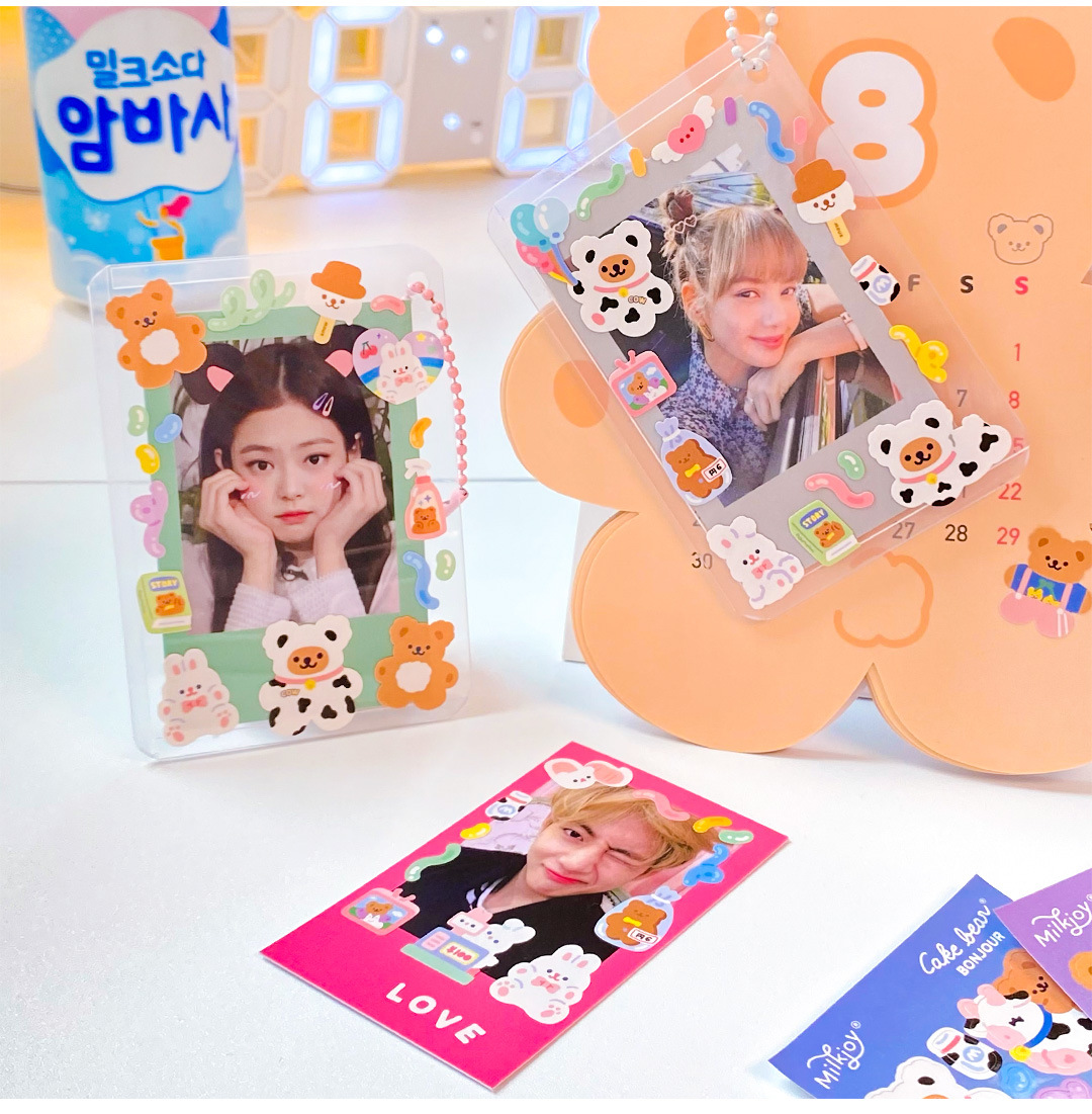 Tấm sticker gấu dễ thương decor toploader, trang trí