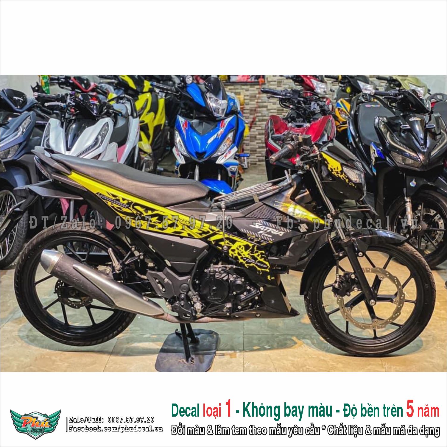 Tem rời Satria vàng đen xám