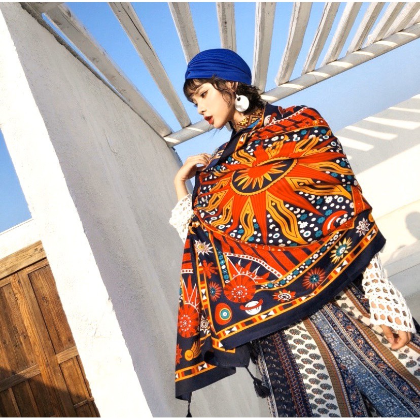 Khăn choàng boho đi biển - Khăn thổ cẩm