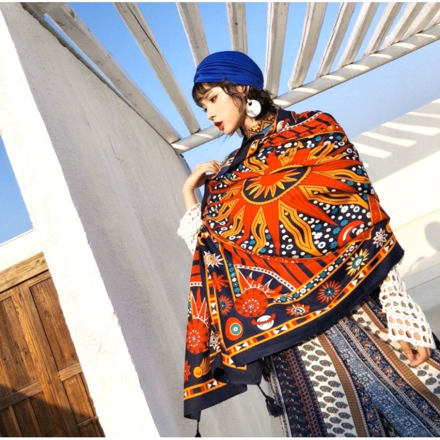 Khăn choàng boho đi biển - Khăn thổ cẩm