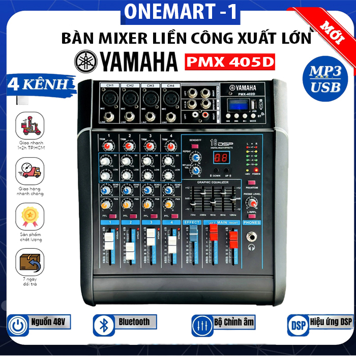 PHIÊN BẢN MỚI 2023 Mixer YAMAHA PMX 405D Liền Công Xuất 4 Kênh Micro 2 Đầu Ra 600W 16 Hiệu Ứng DSP 48V Phantom Hỗ Trợ Màn Hình LED Có Bluetooth Tích Hợp Lọc Tiếng Equalizer Hiệu Ứng Echo Reverb Rõ Ràng Mượt Mà BH 12T