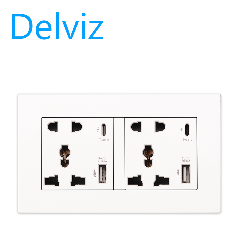 DELVIZ EU/UK/US Wall power socket Type-C interface PD 18W, USB socket.