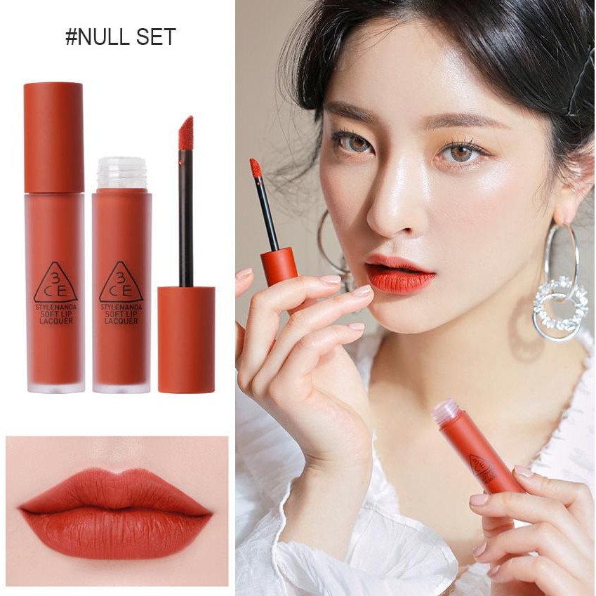 Son 3CE Kem Soft Lip Lacquer Màu NULL SET - Đỏ Gạch