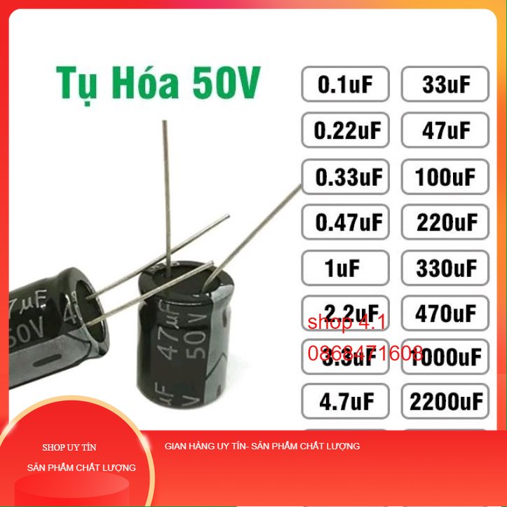 (10 con) Tụ hóa 50v 1uf 4.7uf 10uf
