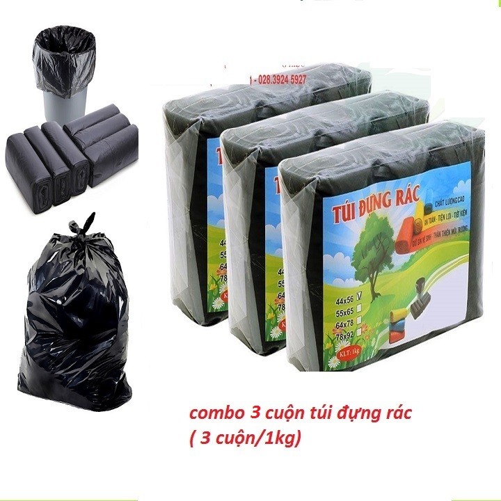 ( COMBO 3 CUỘN ) túi đựng rác tự phân hủy sinh học đen trung 55x65cm