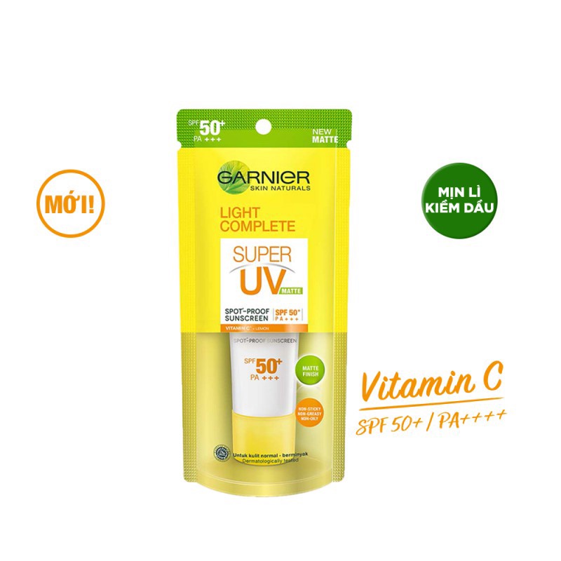 Kem Chống Nắng Garnier Làm Sáng Da Mịn Lì, Kiềm Dầu 15ml 30ml Light Complete Super UV Matte - Kcn Pháp Cho Da Dầu SPF50++++ Vitamin C Giúp Trắng Da & Vitamin E Dịu Da Kiểm Soát Dầu Nhờn Hiệu Quả Dezy Official Store