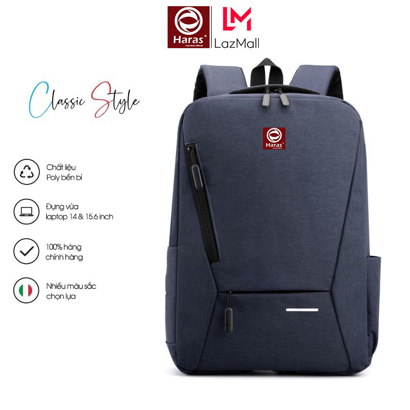Balo unisex thời trang cao cấp có ngăn đựng laptop 15.6in haras - hrr263