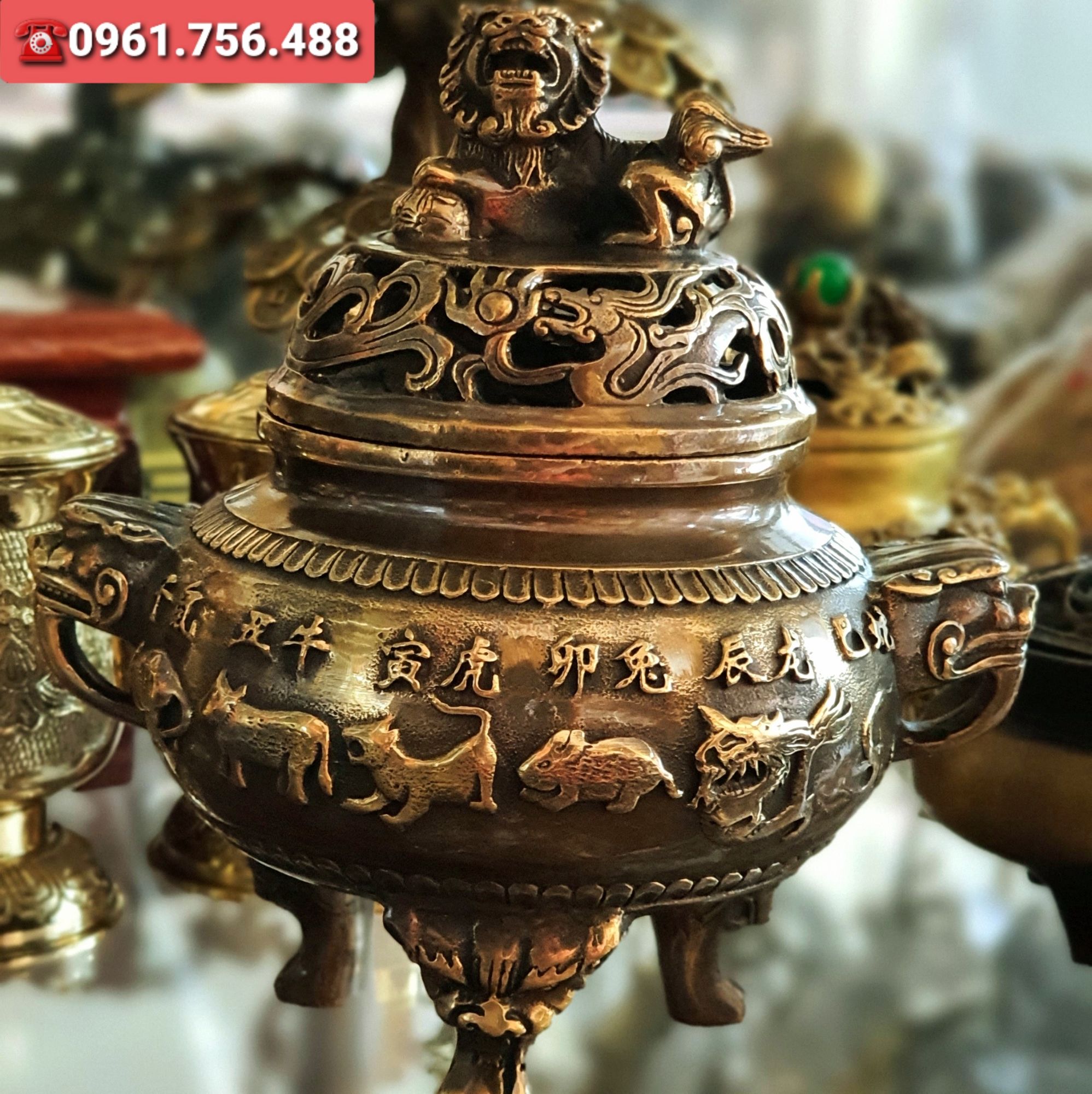 Lư đồng xông trầm- Mẫu 12 con giáp