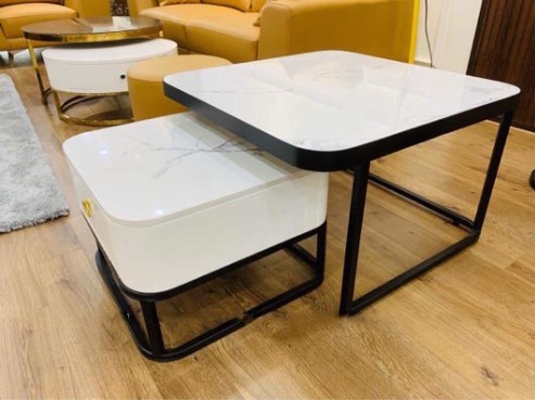 Cặp bàn trà sofa vuông, mặt đá 3D, có ngăn kéo
