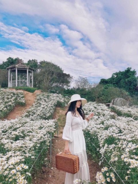 Váy Maxi Trắng Tay Ren