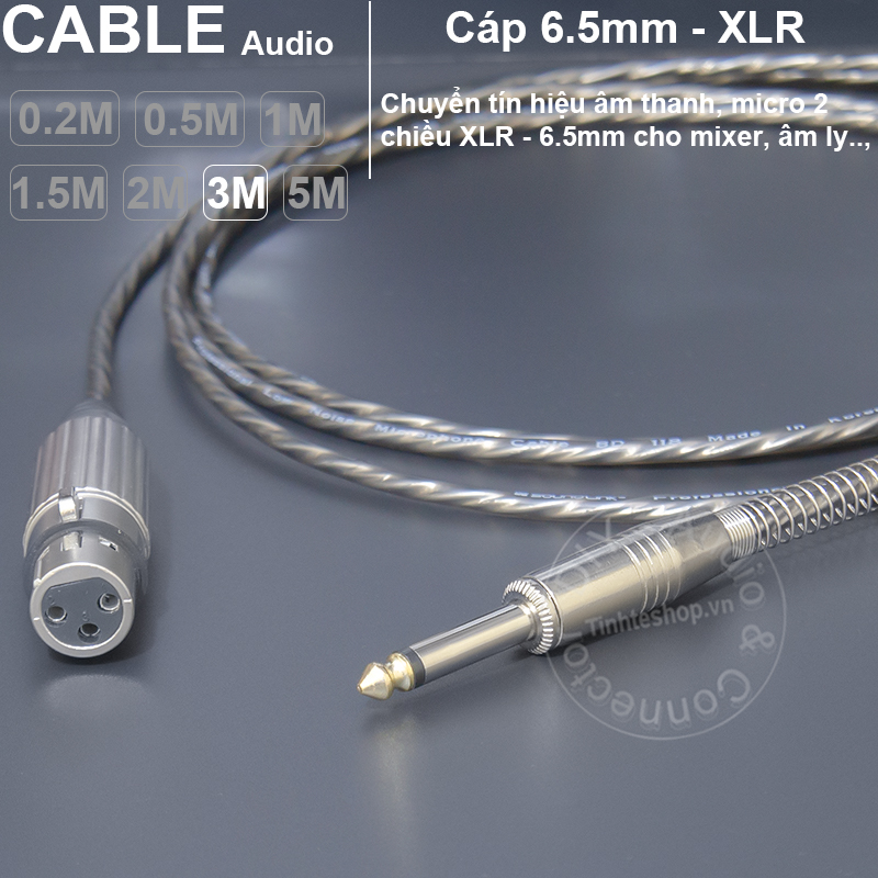 DIY audio cable for microphone signal 6.35mm to XLR female 0.2 to 5 meters