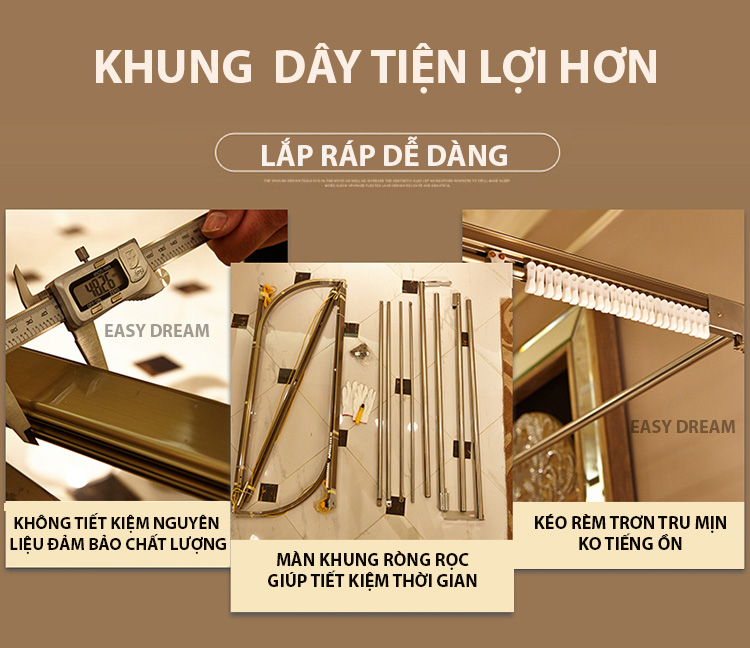 [HCM]Mùng [ màn ] khung cao cấp  không khoan tường  EASY DREAM có dây kéo ròng rọc- dây rút   khung inox không gỉ  vải tuyn lưới mắt nhỏ  chống muỗi côn trùng