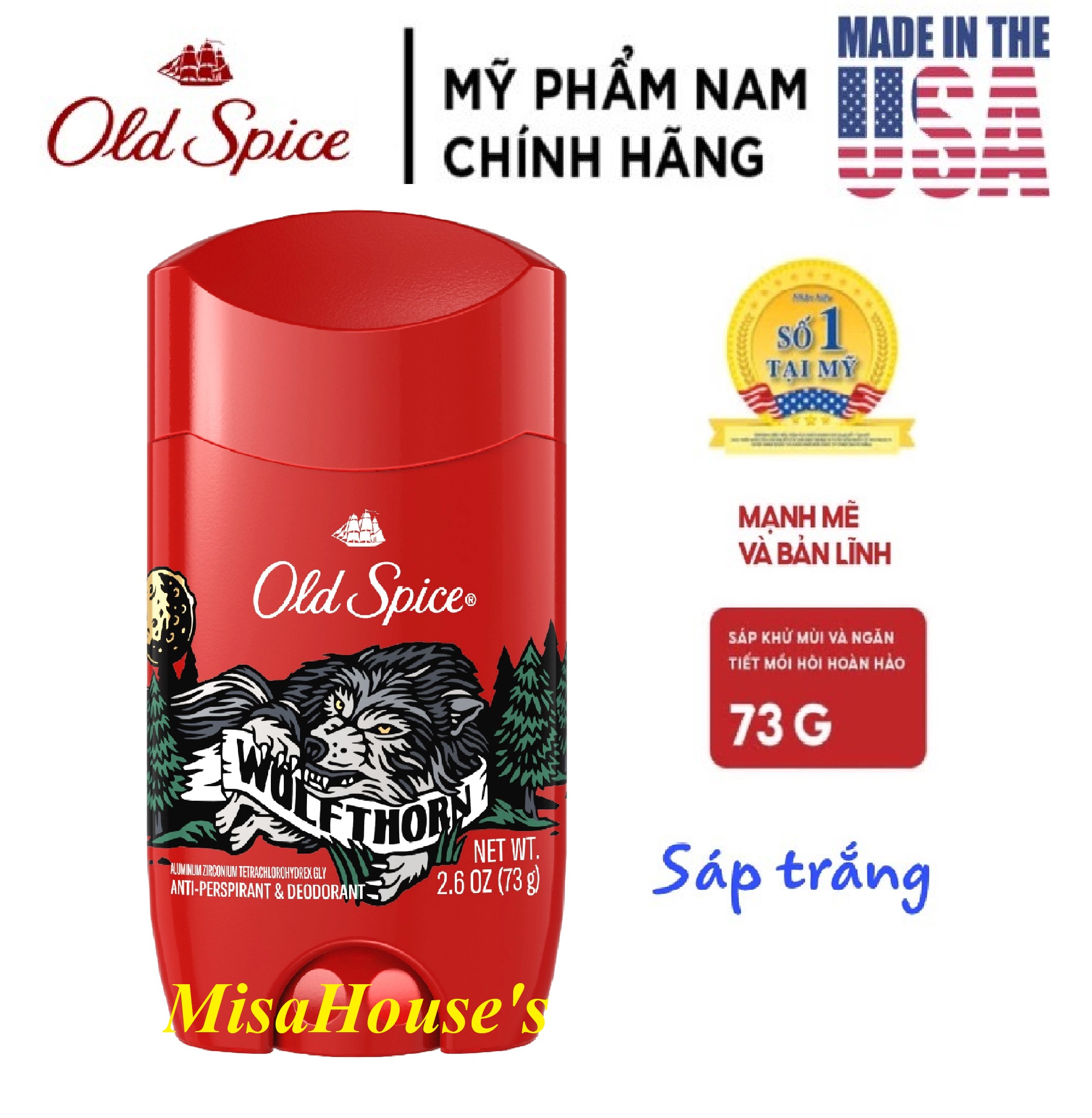 [USA] Lăn sáp khử mùi Old Spice 73g (sáp trắng) Wolfthorn - Mỹ
