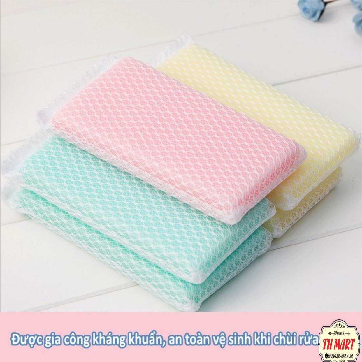 Set 7 miếng mút lưới rửa chén bát tạo bọt kháng khuẩn DAISO Nhật Bản