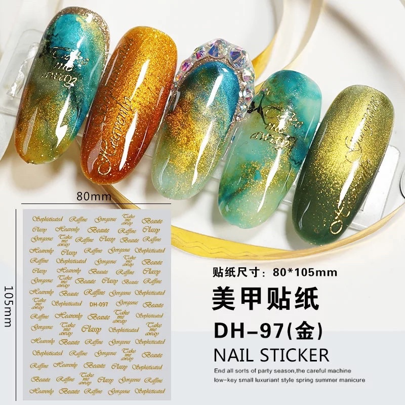 Sticker dán móng tay nail chữ và sọc hoa văn