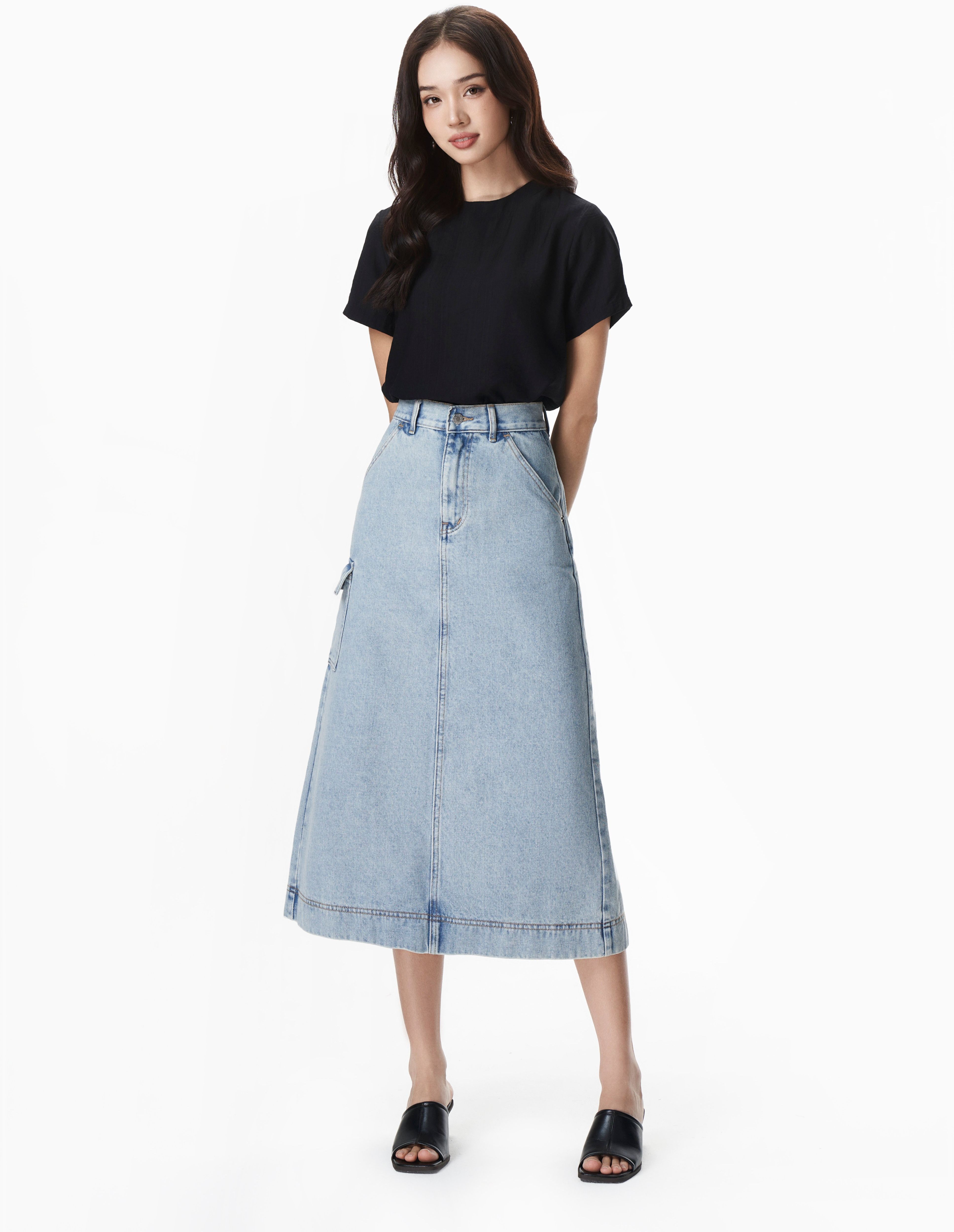 Voucher siêu sale 15% OLV - Chân váy Katelyn Denim Skirt