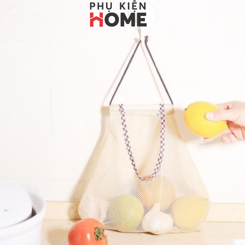 Túi Lưới Đa Năng Kèm Móc Dán Treo Tường, Thiết Kế Thoáng Khi Bảo Quản Hành Tỏi, Hoa Quả, Túi Đựng Mỹ Phẩm, Vật Dụng Cá Nhân. Phụ Kiện Home 5270