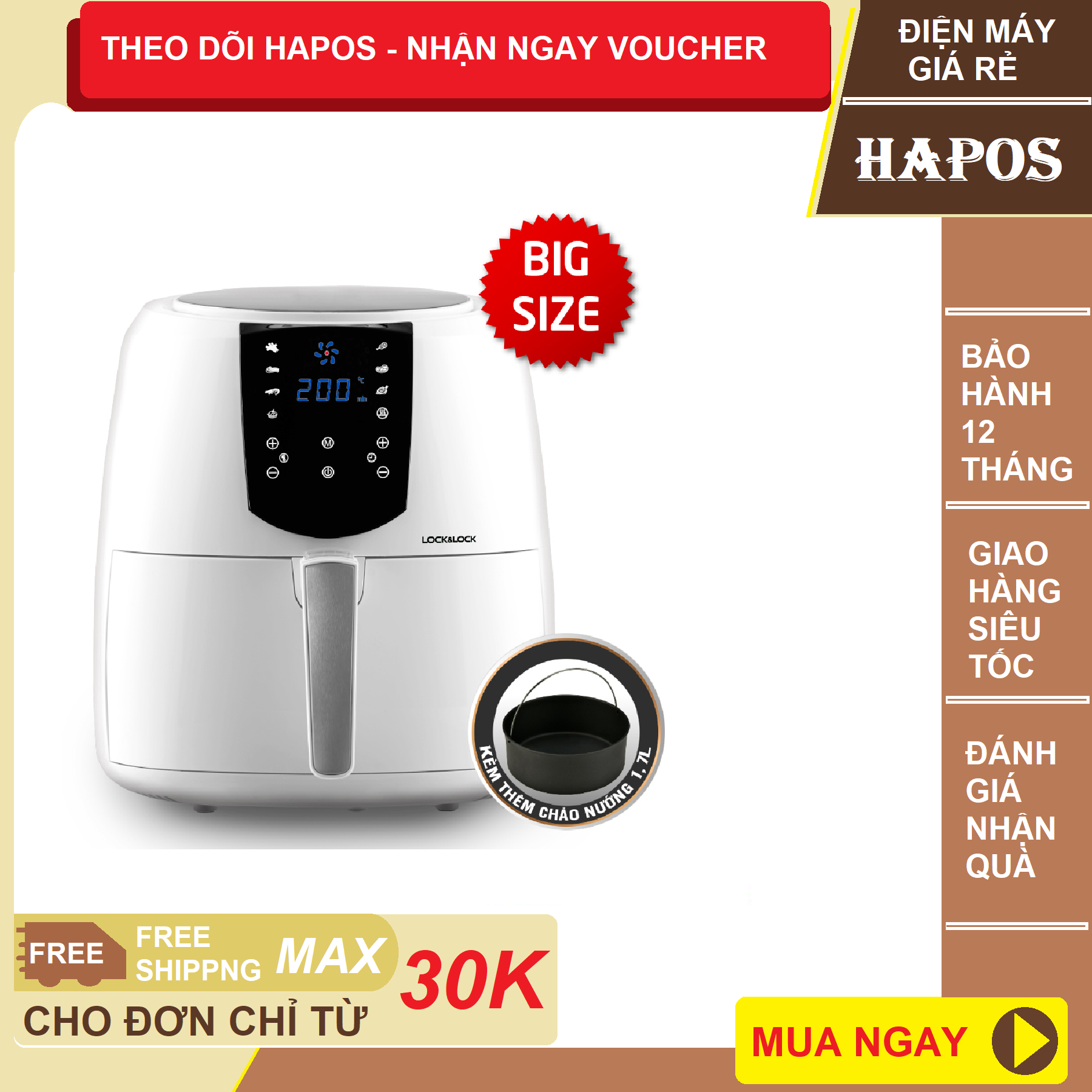 Nồi Chiên Không Dầu Lock&Lock EJF357WHT (5.2 Lít)