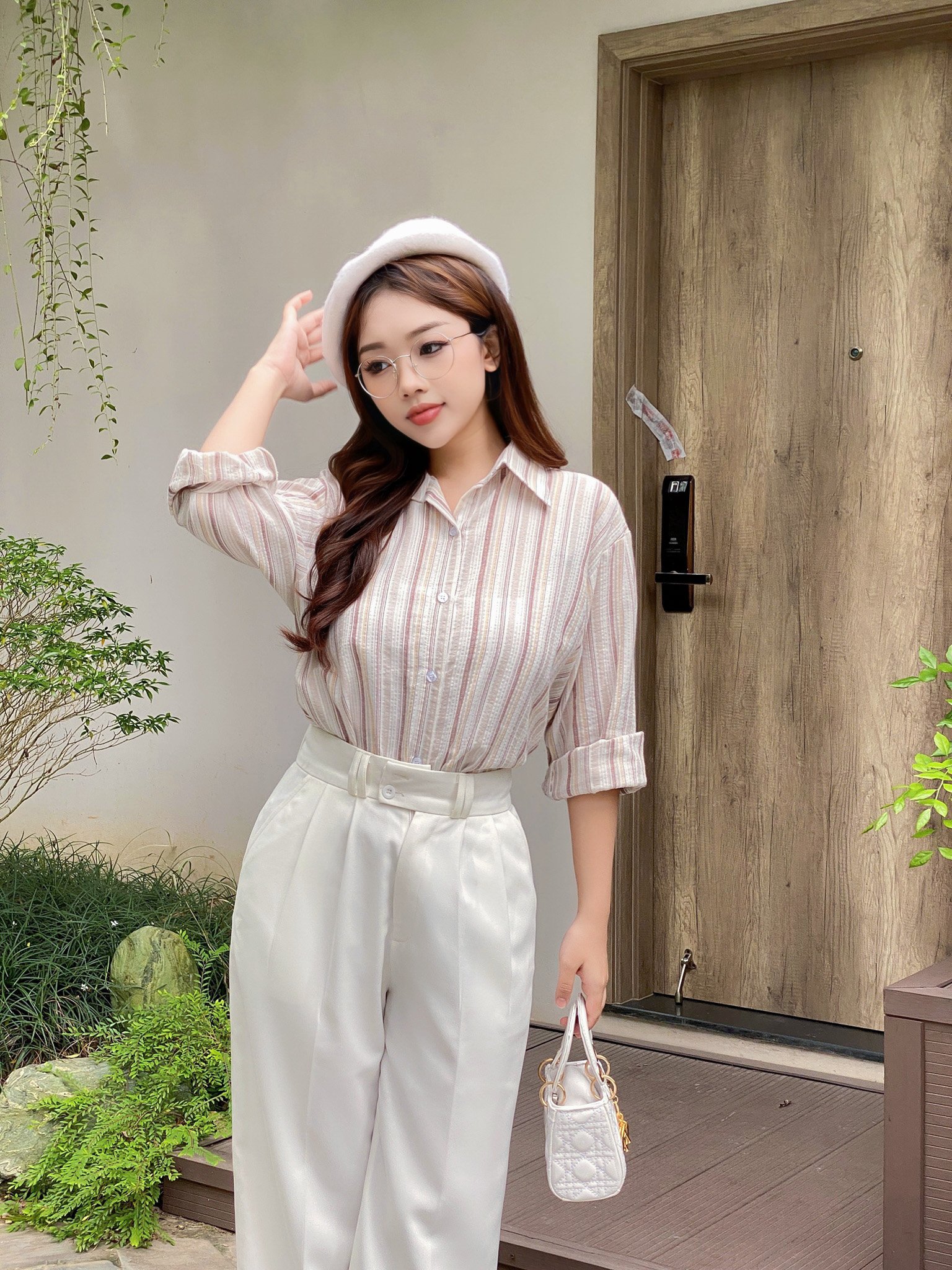 YU CHERRY | Áo sơmi sọc basic nữ oversize Pallette Shirt YA467