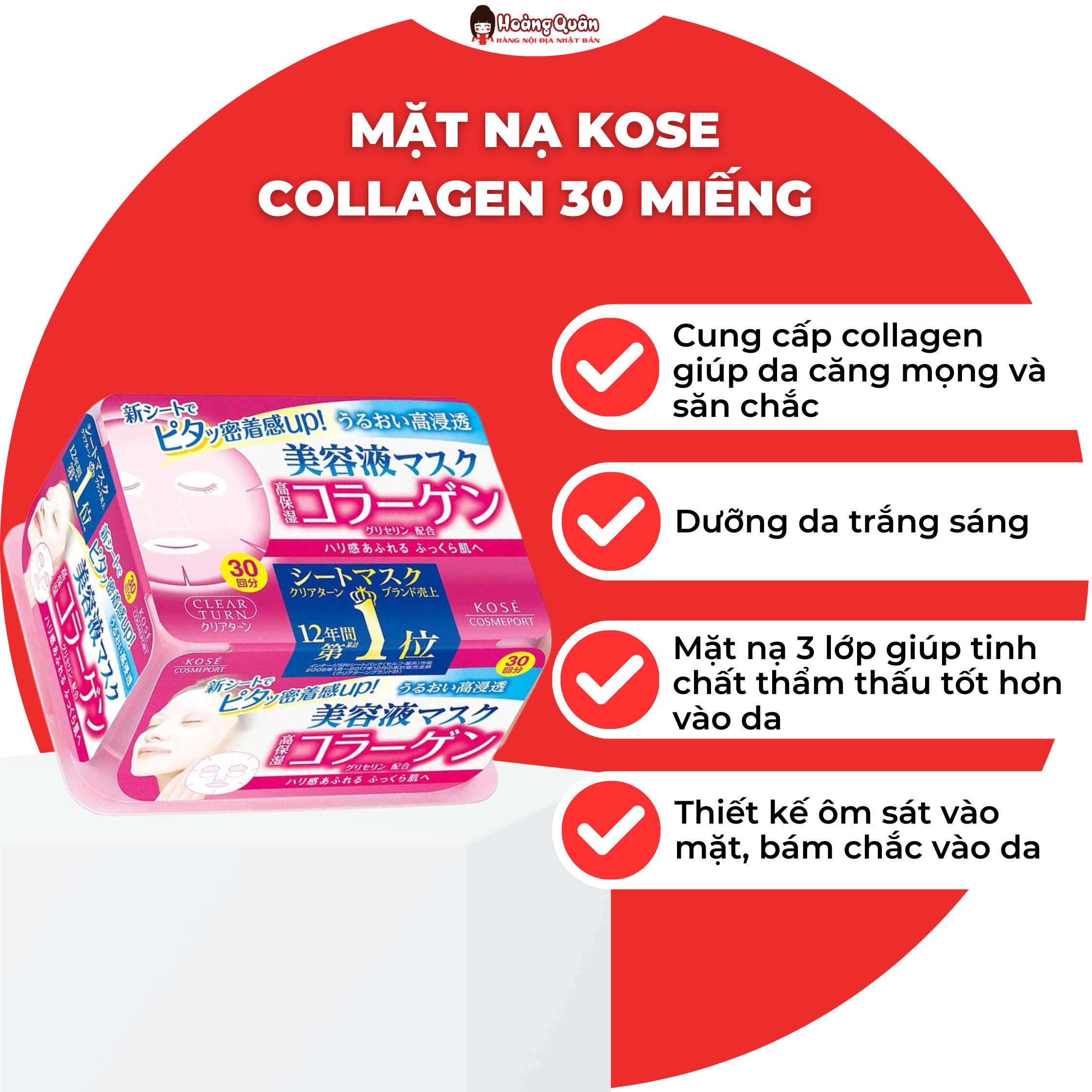 Mặt Nạ Sáng Da, Cấp Ẩm Kose Clear Turn White (Hộp 30 Miếng)
