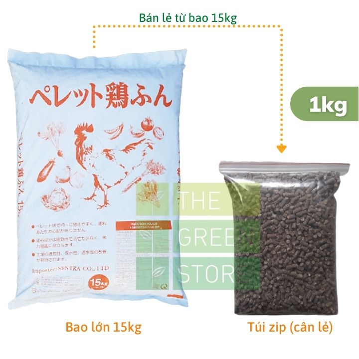500G/1KG Phân gà hữu cơ Nhật dạng viên 3.5-2-2 (bán lẻ từ bao 15kg) cho phong lan, hoa hồng, mai vàng, cây cảnh, rau sạch và cây ăn quả