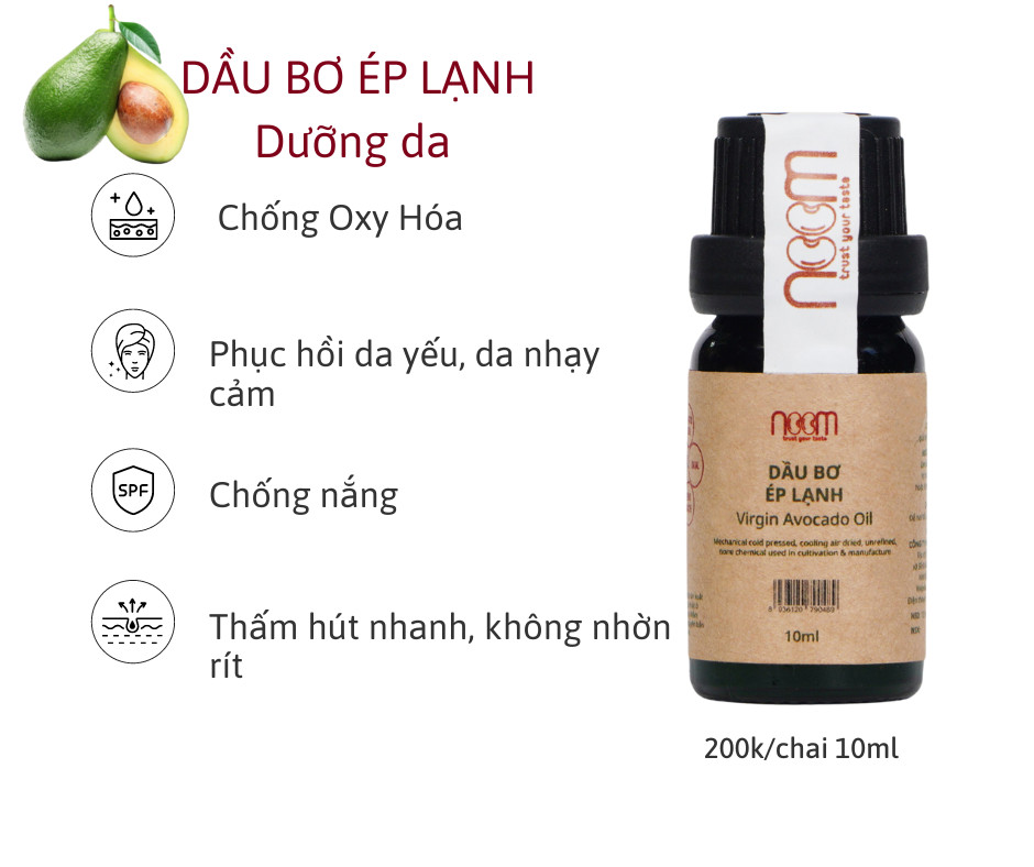 Dầu Bơ Ép Lạnh Noom (10ml/ 30ml) – Virgin Avocado Oil Noom