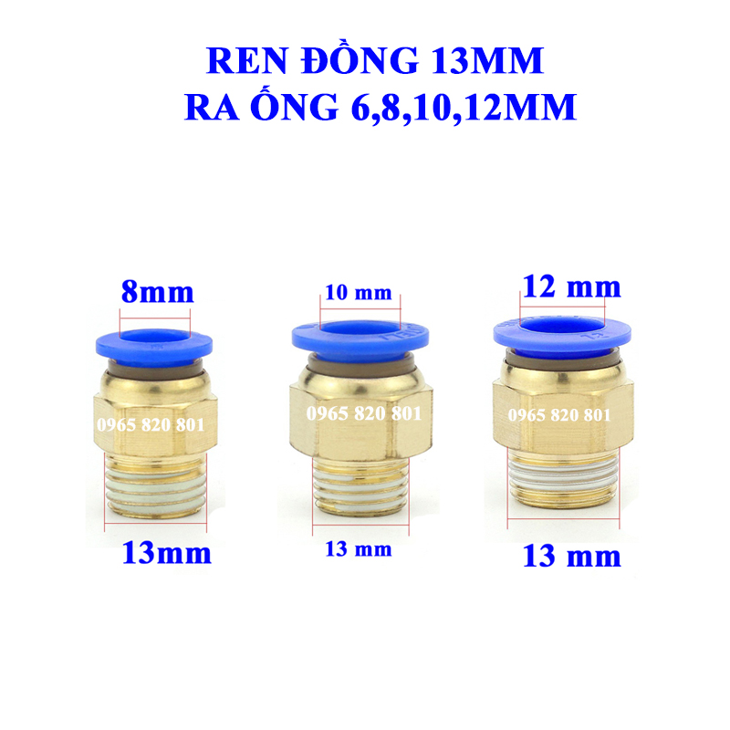 Ốc ren ngoài 13 ra ống 6/8/10/12mm
