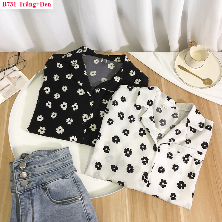 B731- Áo sơ mi hoa cổ vest