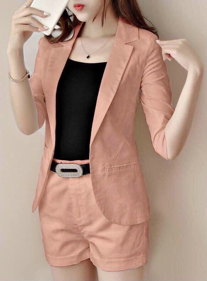 Sét Vest Tay lỡ + quần short (kèm thắt lưng & Áo Thun)