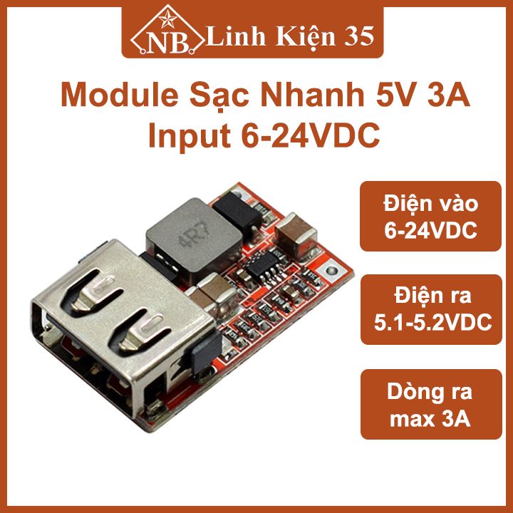 Module mạch sạc nhanh 5v 3a input 6-24vdc