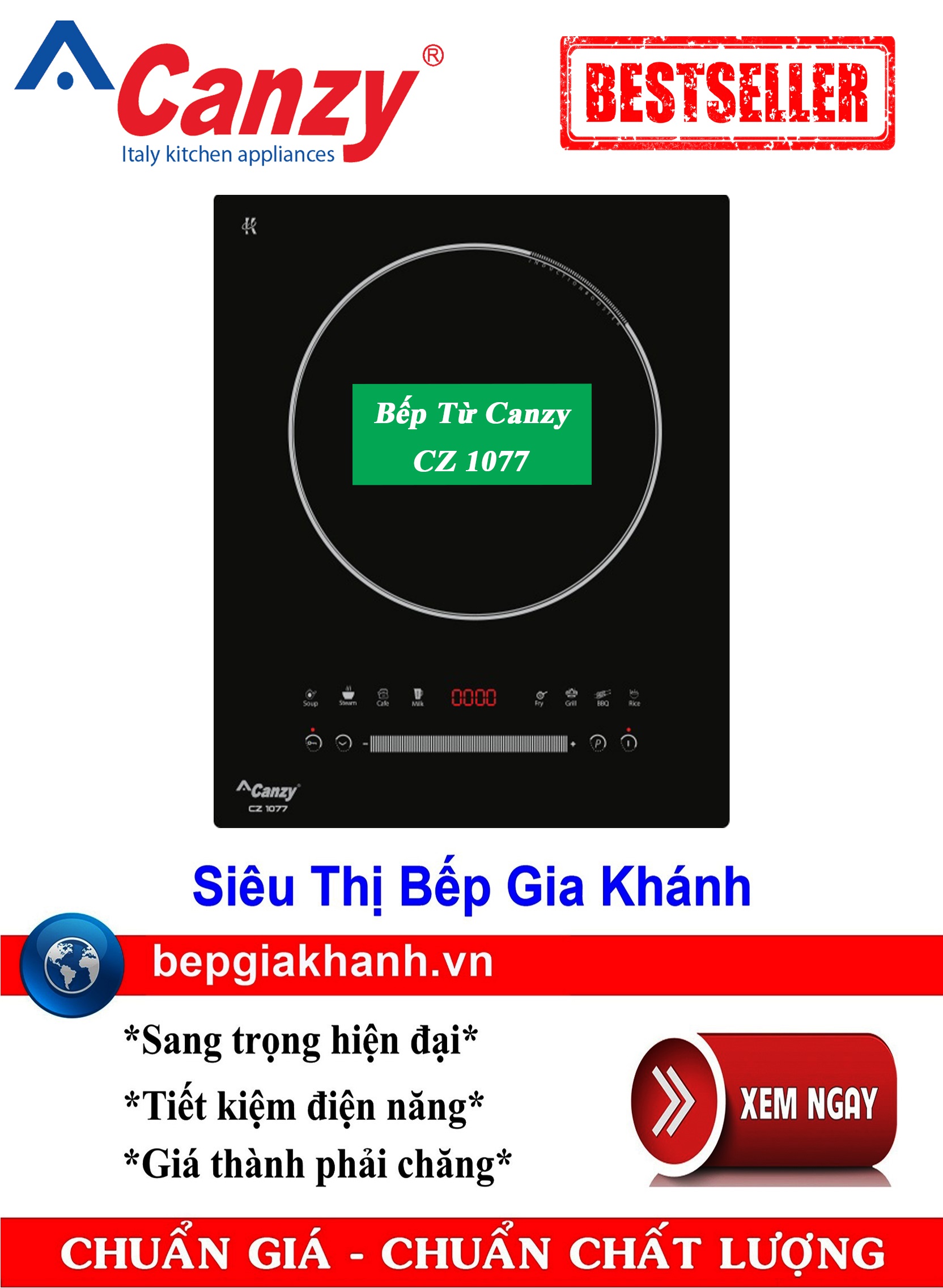 [HCM]Bếp từ đơn cao cấp Canzy CZ 1077, bếp từ, bếp điện từ, bếp từ đôi, bếp điện từ đôi, bếp từ giá rẻ, bếp điện từ giá rẻ, bếp từ đơn, bep tu don, bep tu