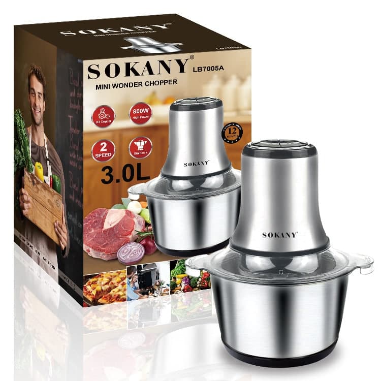 Máy xay thịt,máy xay thực phẩm, sinh tố đa năng SOKANY INOX 7005A 3L công suất lớn 800W,cối inox 304 xay hoa quả, xay thịt, xay cua cá, xay xả ớt, xay đồ ăn dặm - Máy xay thực phẩm đa năng,hàng chính hãng SOKANY - BẢO HÀNG 18 THÁNG