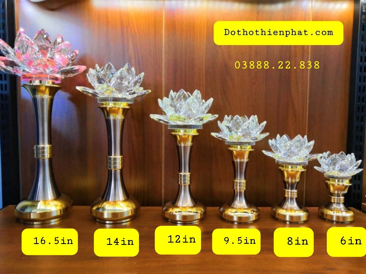 Cặp đèn thờ đá pha lê 6in