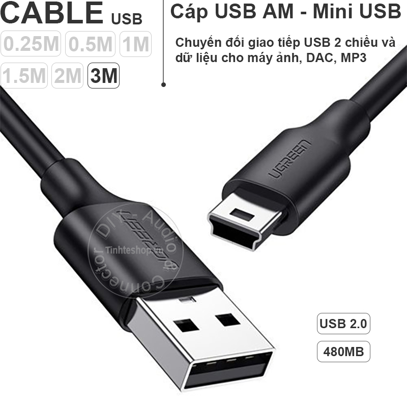 USB 2.0 AM to Mini USB 5PIN cable support Camera GPS MP3 Ugreen US132 - Sizes are available from 0.5 to 3 meters