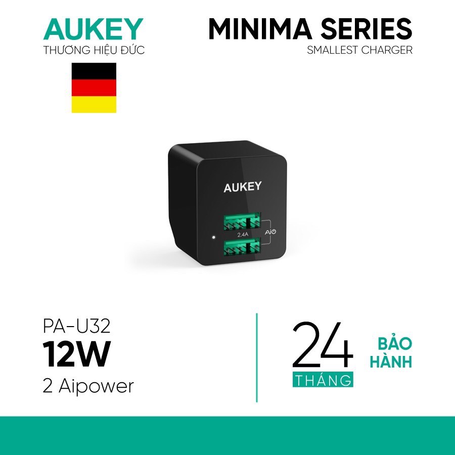Củ sạc nhanh AUKEY PA-U32 12W, 2 cổng USB