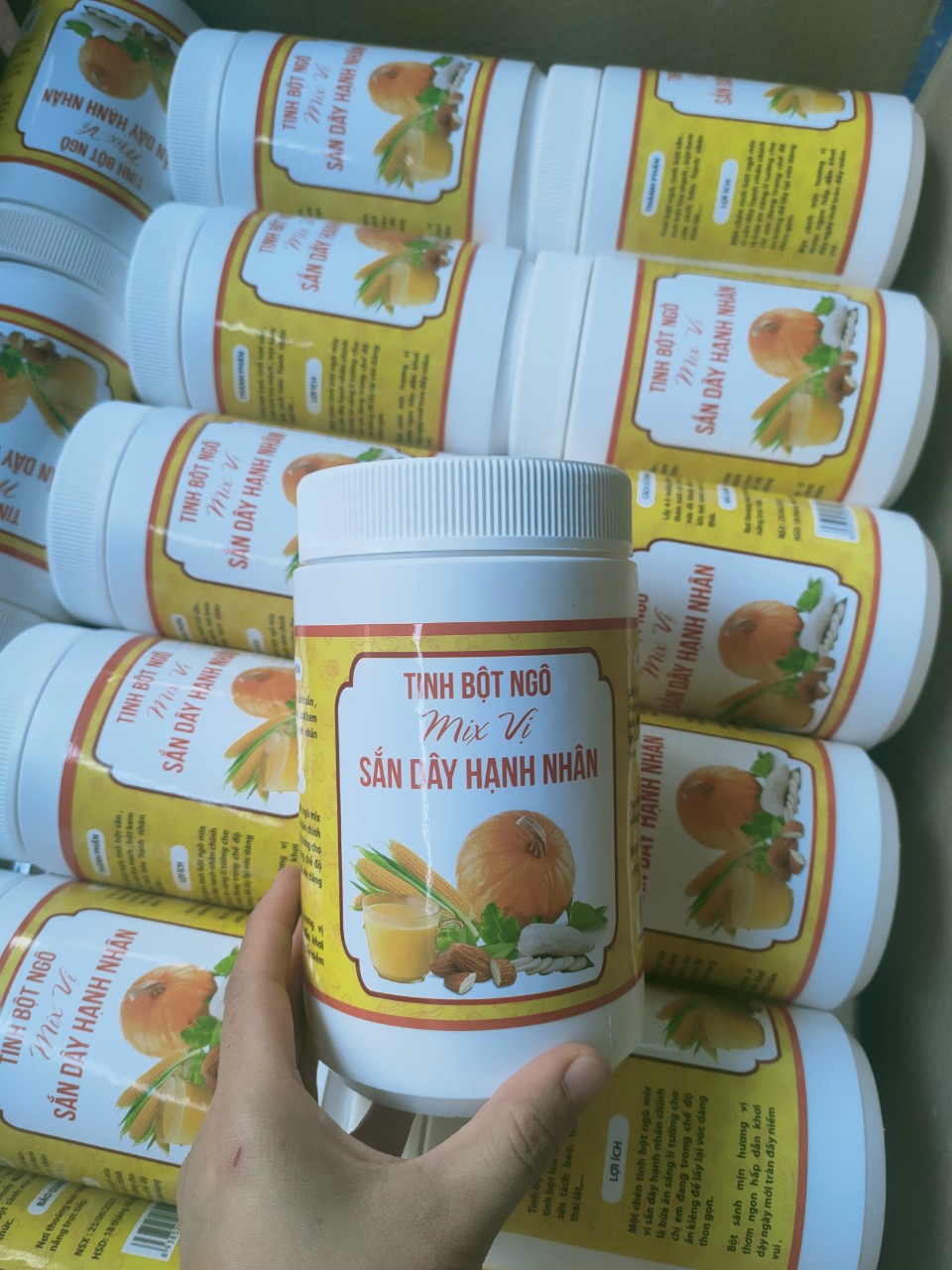 TINH BỘT NGÔ MIX VỊ SẮN DÂY HẠNH NHÂN - Ăn là nghiền - HŨ tiện lợi 500g