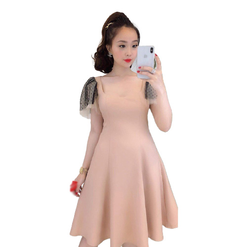 [HCM]Đầm Nữ Xòe Tay Ngắn Phối Lưới Cổ Vuông Thời Trang Xuân Hè Phù Hợp Đi Chơi Đi Làm Dự Tiệc  Đ37