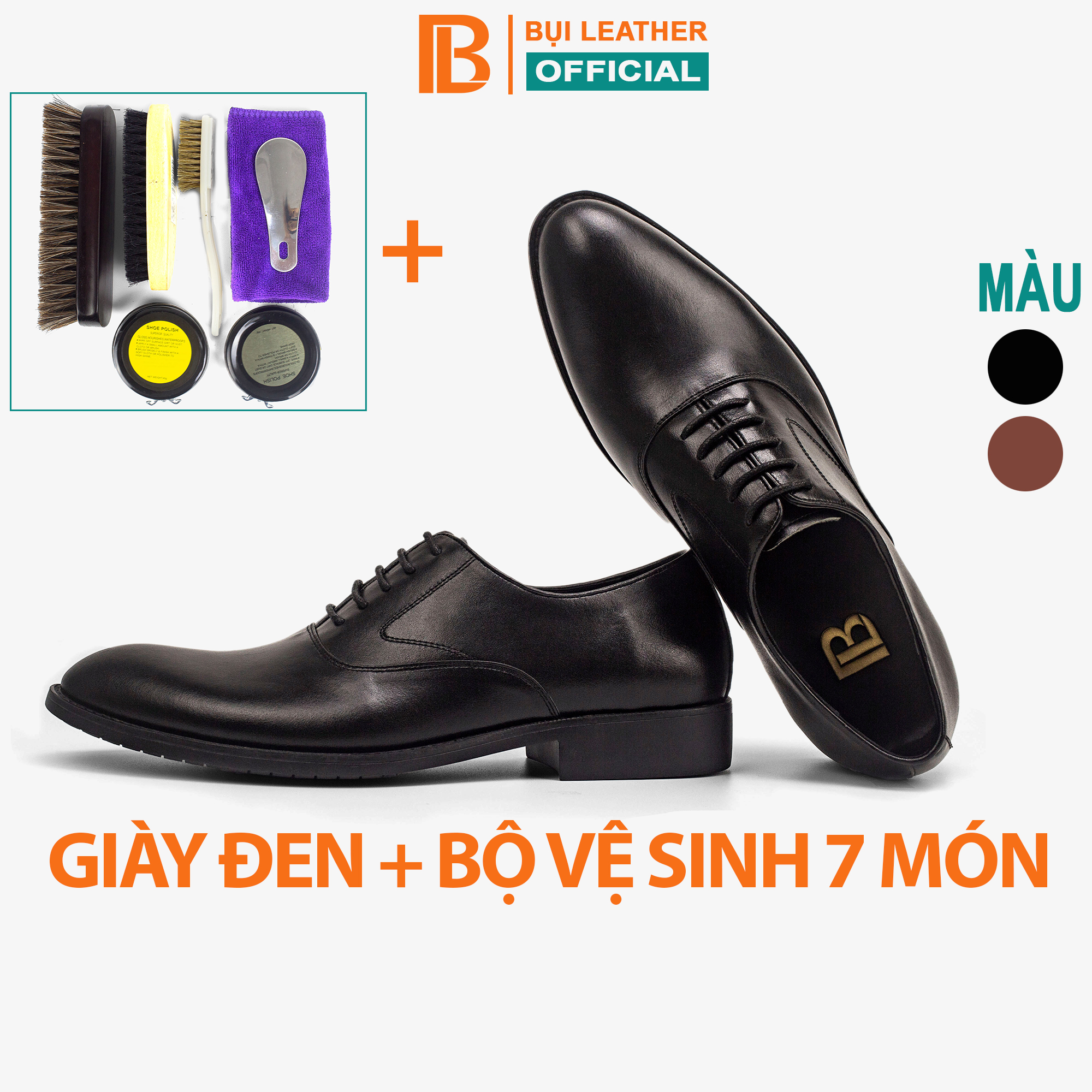 Giày tây nam oxford công sở G104, giày nam da bò nappa cao cấp màu nâu có dây buộc, mặt trơn có viền- Bụi leather- hộp sang trọng -BH 12 tháng