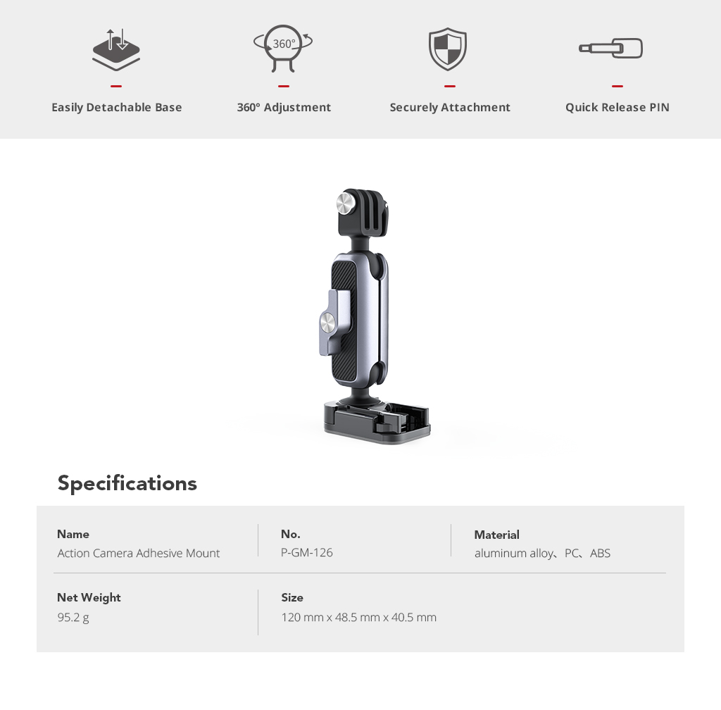 Phụ kiện  đế dán cho Action Camera - PGYTECH ACTION CAMERA ADHESIVE MOUNT - PGYTECH - Giúp lắp đặt, dán vào bền mặt để quay phim chụp ảnh, phù hợp dán lên mũ bảo hiểm, kính - Chắc chắn, bền bỉ, linh hoạt