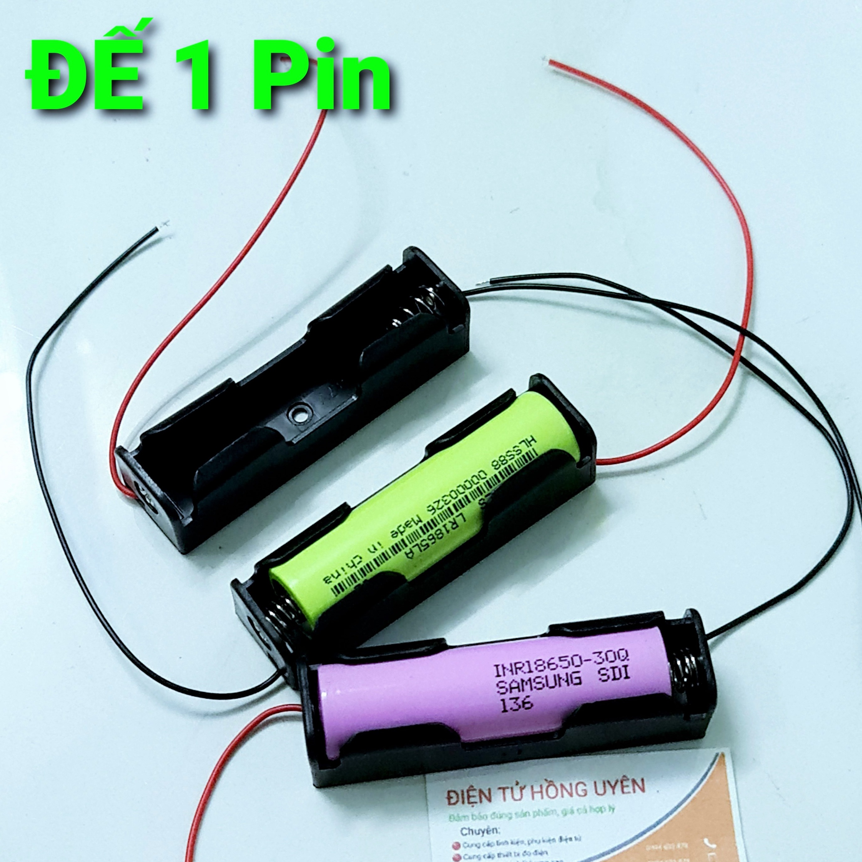 Combo 5 cái Đế 1 pin 18650. Hộp đế đựng 1 pin - Chuyên dùng chế sạc pin 18650 bằng mạch sạc 1S TP4056. Đế đã được hàn sẵn 2 dây đỏ đen dài