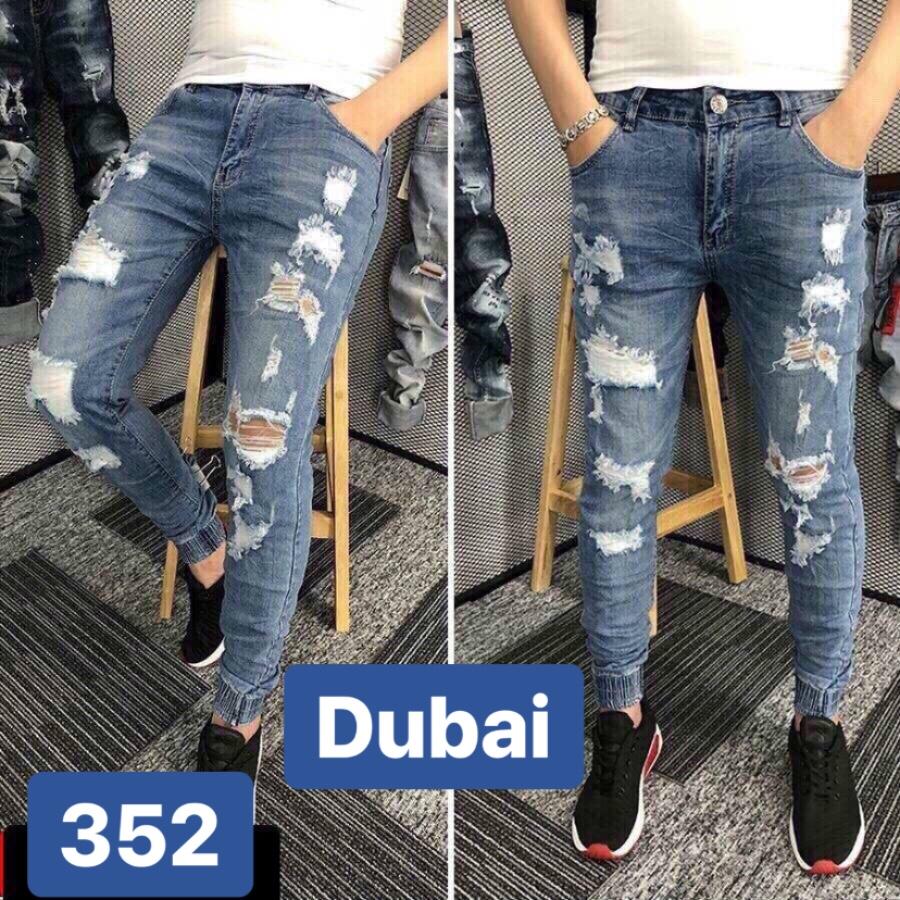 QUẦN JEAN NAM CHẤT BÒ XANH WASH RÁCH BÓ CHÂN CỰC COOL BD-29 CAO CẤP - DUBAI FASHION