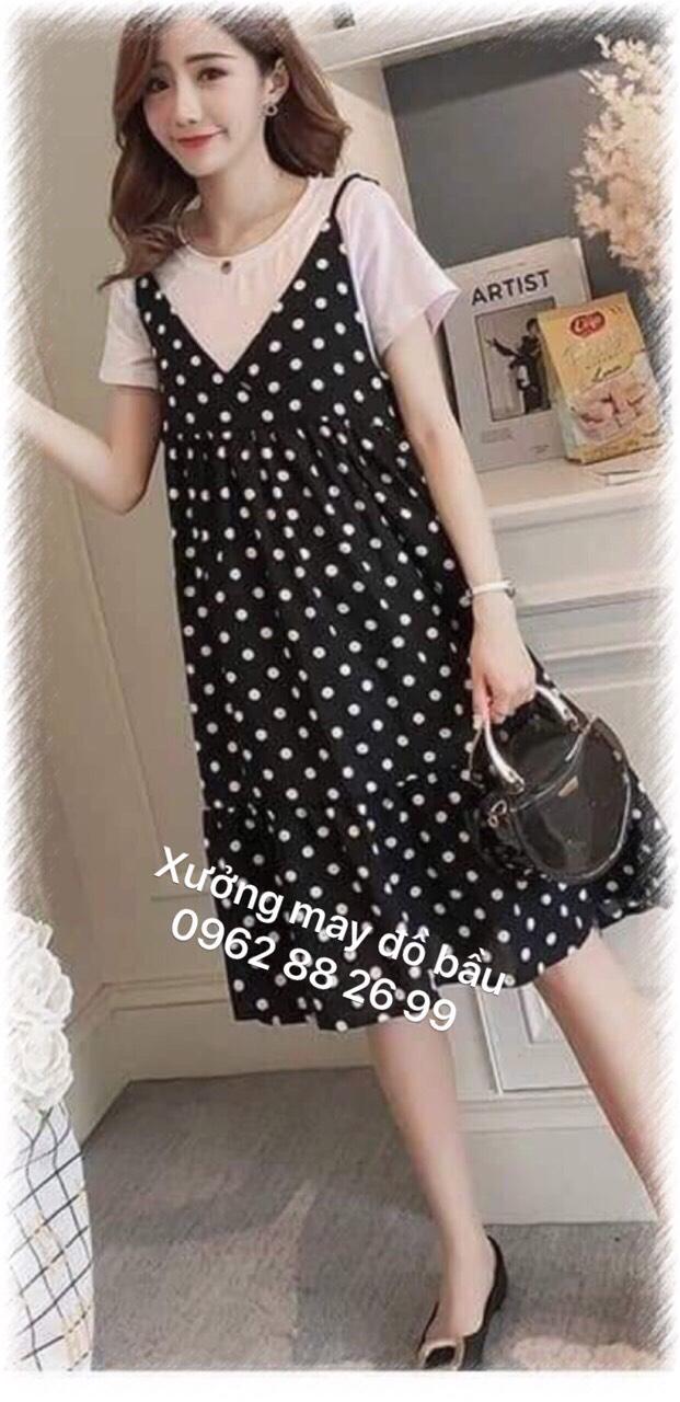 Váy bầu hai dây cổ tròn mới