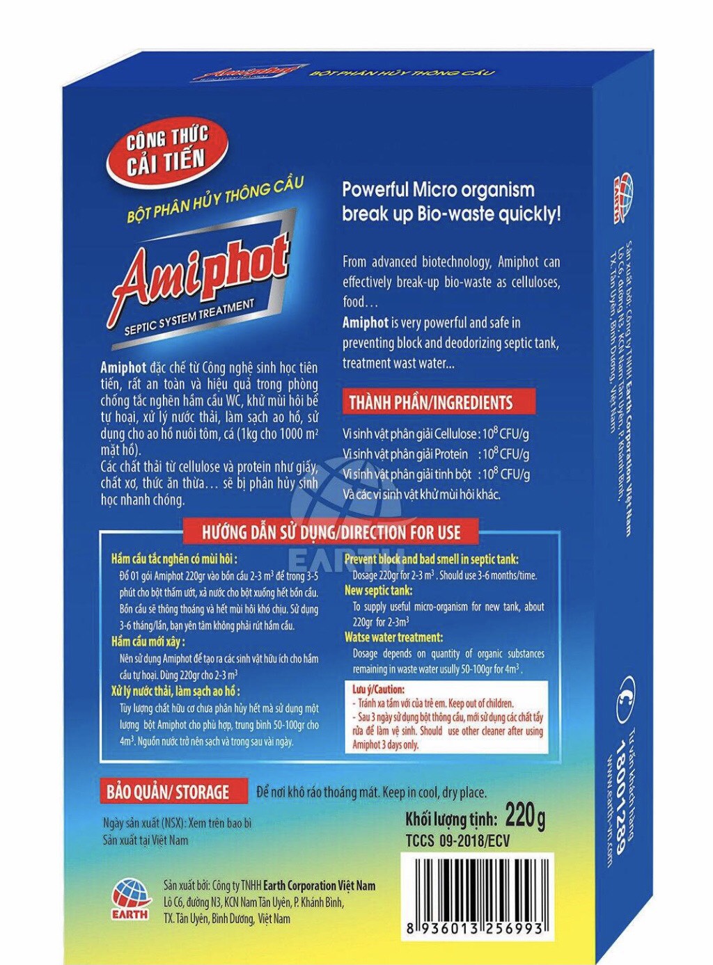 Bột phân hủy bồn cầu Amiphot 220g