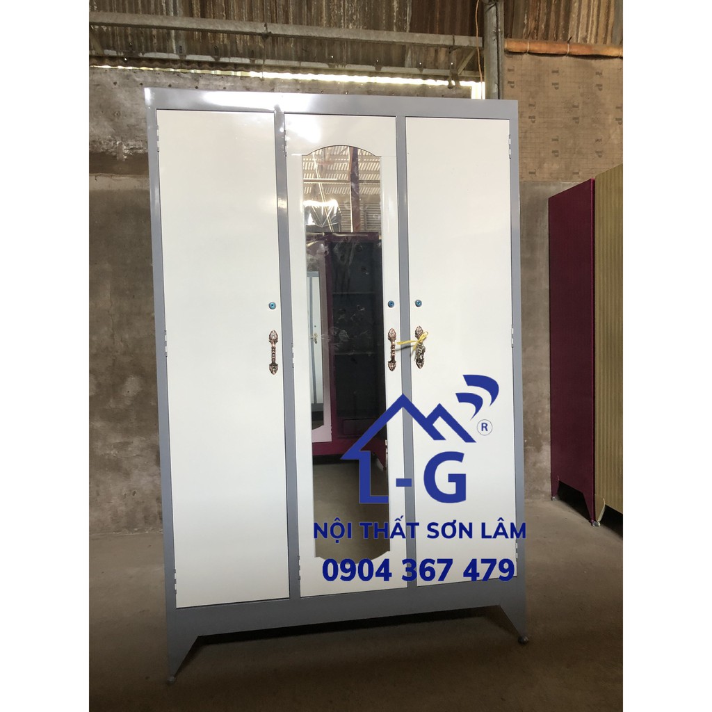 Tủ sắt 3 cánh quần áo giá rẻ - tủ quần áo lớn 1m2 x 1m8 màu xám