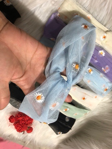 [HCM]Băng đô cài tóc voan lưới thêu hoa cúc