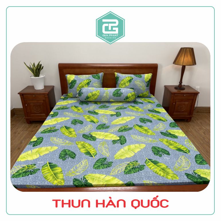 Bộ ga gối Thun Lạnh Hàn Quốc họa tiết Lá Chuối