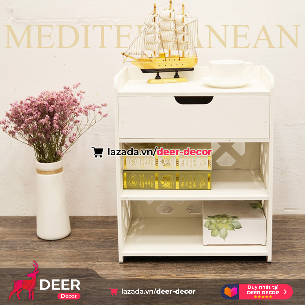 Cabinet bedside shelf-versatile-with drawer-deer decor