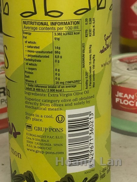 Dầu Olive em bé Extra Virgin PONS 250ml - Tây Ban Nha
