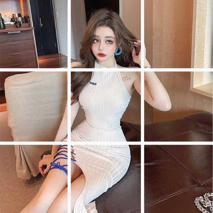 Đầm Body cổ yếm xẻ đùi phối dây cực chất, cực Cool!